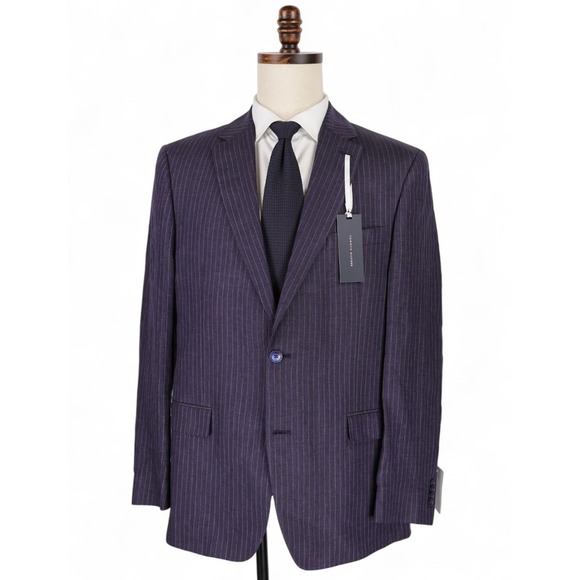 Tommy Hilfiger 100% Linen Suit Size 42R Navy w/Red Stripes 2 Piece Adrian New - Picture 1 of 10